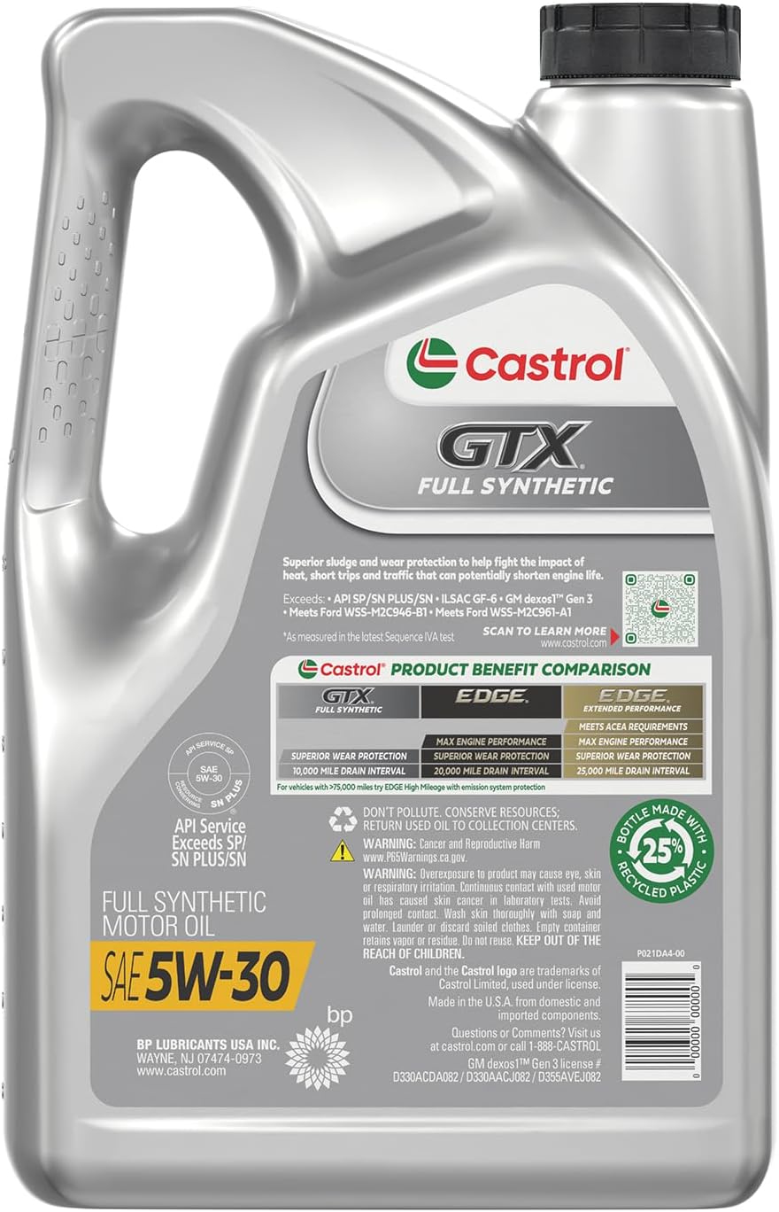 Castrol GTX Full Synthetic 5W-30 Motor Oil, 5 Quarts