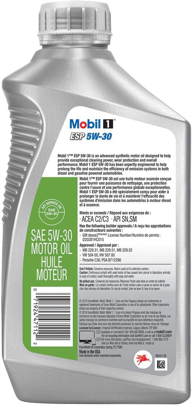 Mobil 1 124044 ESP Formula Engine Oil 5W30 1 Quart Bottles Set of 6