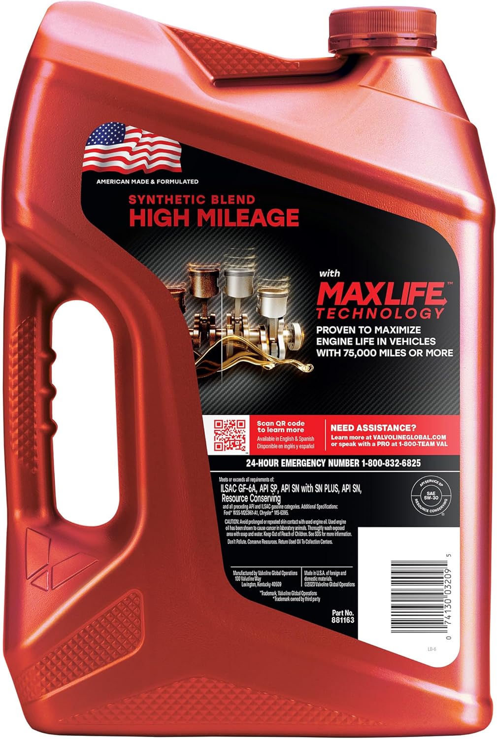 Valvoline High Mileage with MaxLife Technology SAE 5W-30 Synthetic Blend Motor Oil 5 QT