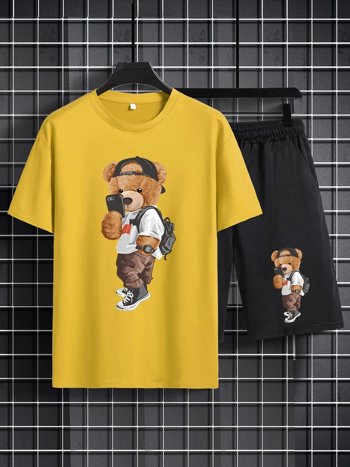 Fashionable Men's Sports Suit Summer Harajuku Casual Short Sleeve O Neck T-shirt And Sports Shorts 3D Bear Printing 2-Piece Set