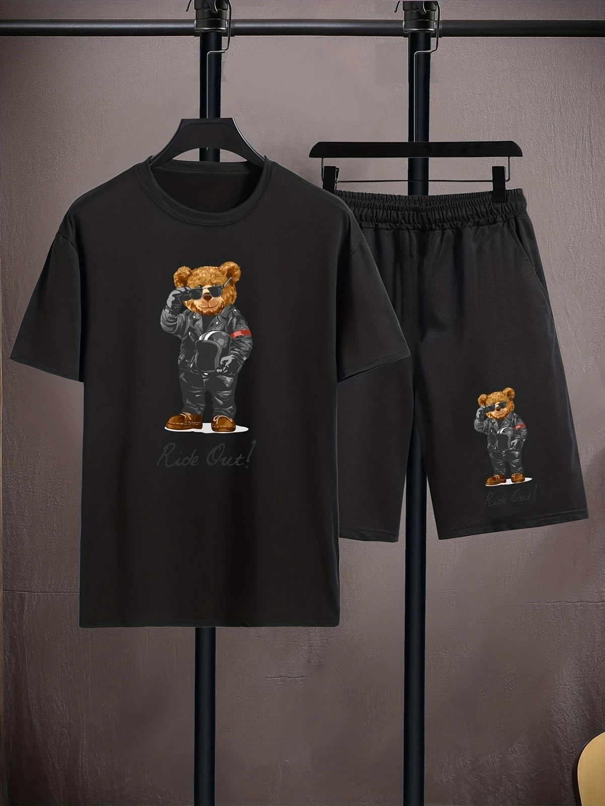 Fashionable Men's Sports Suit Summer Harajuku Casual Short Sleeve O Neck T-shirt And Sports Shorts 3D Bear Printing 2-Piece Set